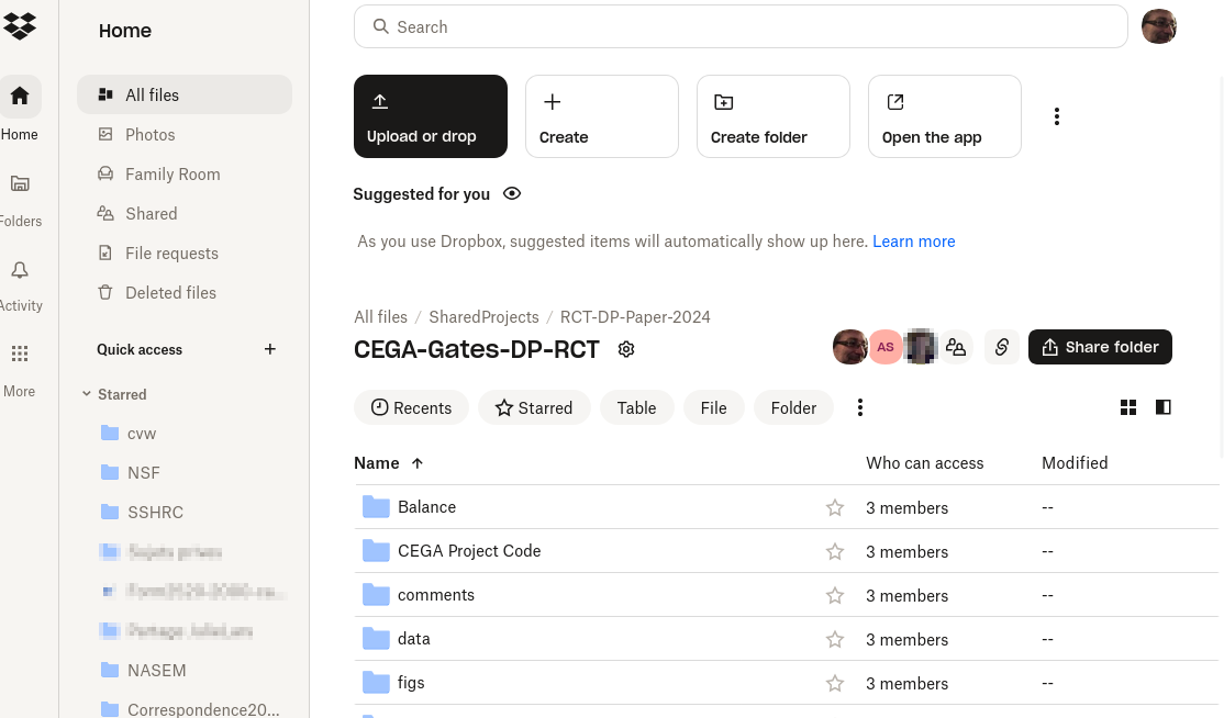 Dropbox folder view